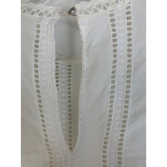 H & M White Eyelet Blouse Bell Sleeves Size 14 XL Keyhole RDD10675 - Picture 5 of 6